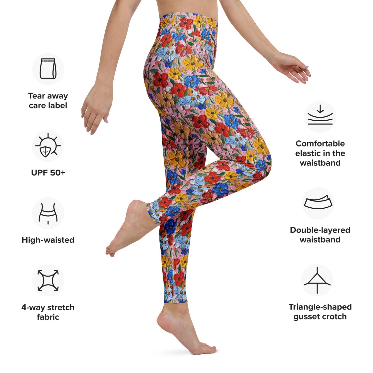 Simulated Painted Floral Print Leggings | Unique All-Over Pattern | Stretchy, Comfortable & Stylish | Perfect for Yoga, Casual, or Workout
