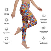 Simulated Painted Floral Print Leggings | Unique All-Over Pattern | Stretchy, Comfortable & Stylish | Perfect for Yoga, Casual, or Workout