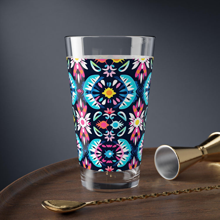 Colorful Floral Mixing Glass, 16oz Drinkware for Parties, Home Bar, Cocktail Lovers, Boho Kitchen Decor, Gift Idea