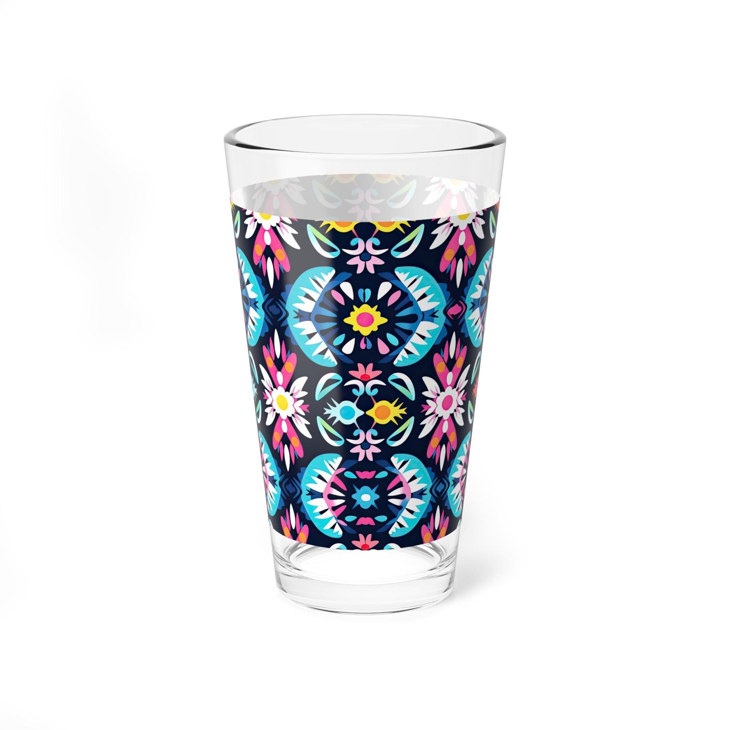 Colorful Floral Mixing Glass, 16oz Drinkware for Parties, Home Bar, Cocktail Lovers, Boho Kitchen Decor, Gift Idea