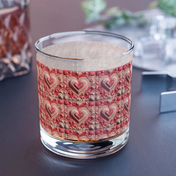Valentines Heart Design Rocks Glass, Romantic Drinkware, Heart Pattern Whiskey Glass, Valentine&