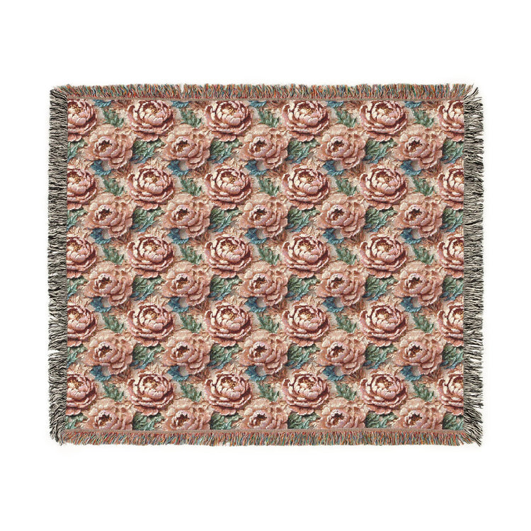 Floral Woven Blanket - Cozy Throw, Home Decor, Gift for Her, Wedding Present, Bohemian Style