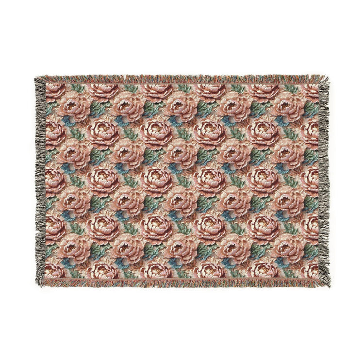 Floral Woven Blanket - Cozy Throw, Home Decor, Gift for Her, Wedding Present, Bohemian Style