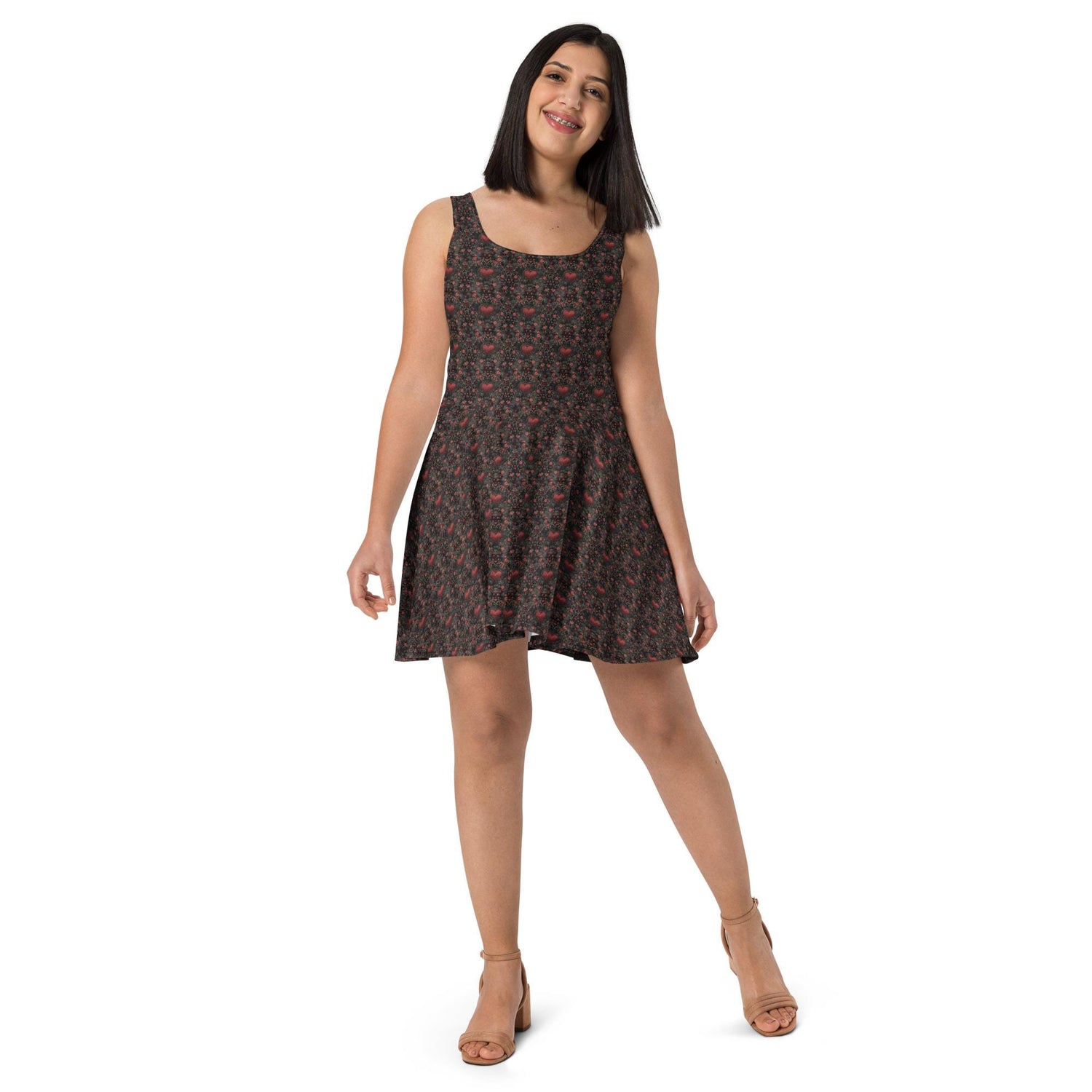Stunning Heart Print Skater Dress – Perfect for Every Occasion, Stylish Modern Day Female Wear