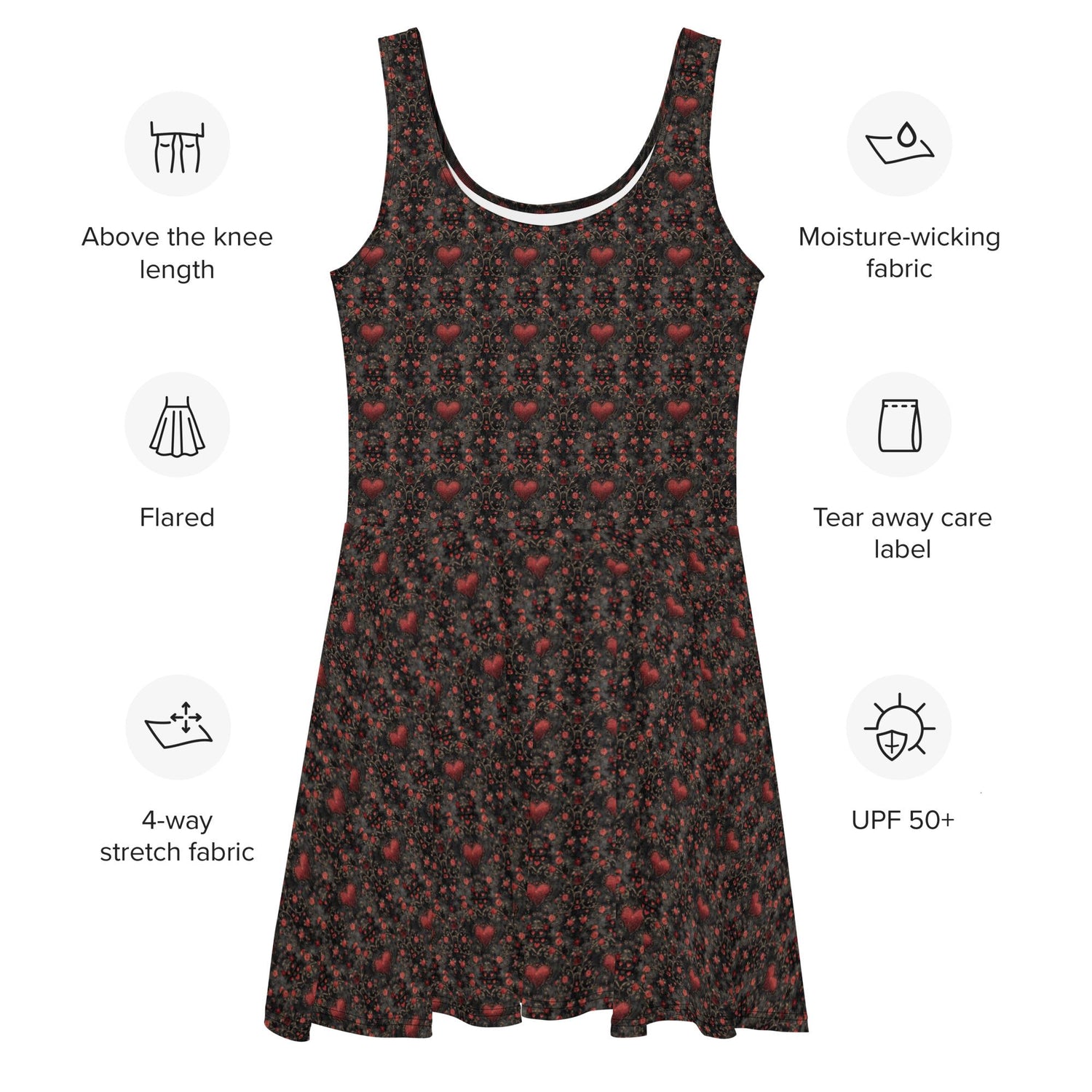 Stunning Heart Print Skater Dress – Perfect for Every Occasion, Stylish Modern Day Female Wear