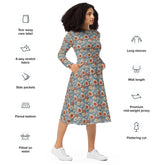Stunning All-Over Floral 3D Print Long Sleeve Midi Dress – Elegance Meets Style All-over pattern casual fun dress