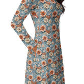 Stunning All-Over Floral 3D Print Long Sleeve Midi Dress – Elegance Meets Style All-over pattern casual fun dress