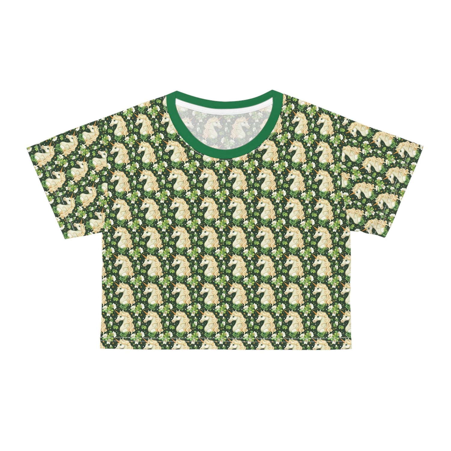 Unicorn Pattern Crop Tee - Whimsical Summer Top for Unicorn Lovers, Festival Wear, Gift for Her, Vintage Style, Casual Chic