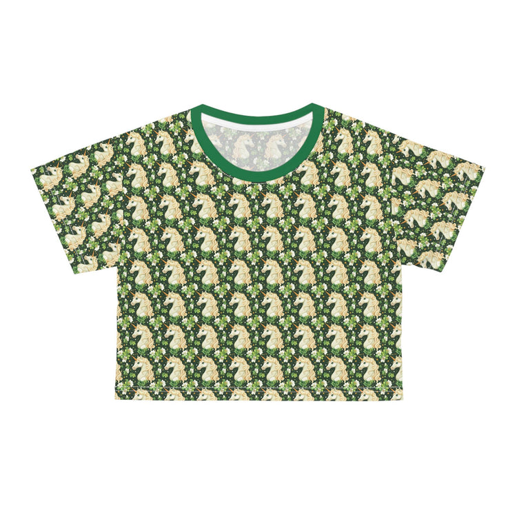 Unicorn Pattern Crop Tee - Whimsical Summer Top for Unicorn Lovers, Festival Wear, Gift for Her, Vintage Style, Casual Chic