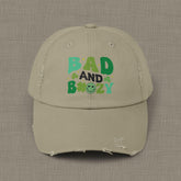 Bad and Boozy Distressed Cap, Perfect for St. Patricks Day, Casual Outings, Gift for Friends, Trendy Fashion Accessory, Unisex hat