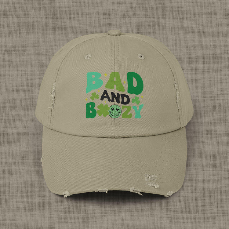 Bad and Boozy Distressed Cap, Perfect for St. Patricks Day, Casual Outings, Gift for Friends, Trendy Fashion Accessory, Unisex hat