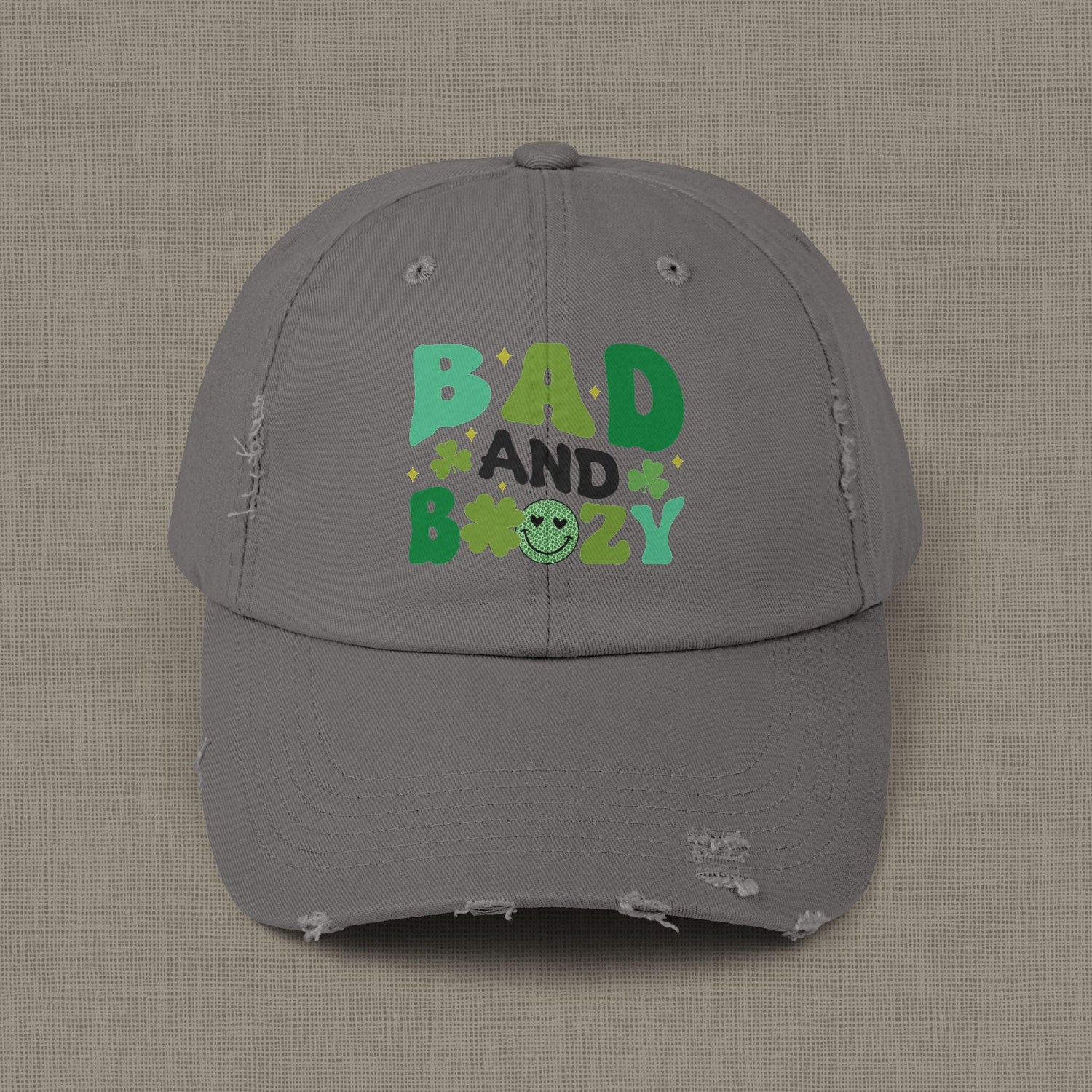Bad and Boozy Distressed Cap, Perfect for St. Patricks Day, Casual Outings, Gift for Friends, Trendy Fashion Accessory, Unisex hat