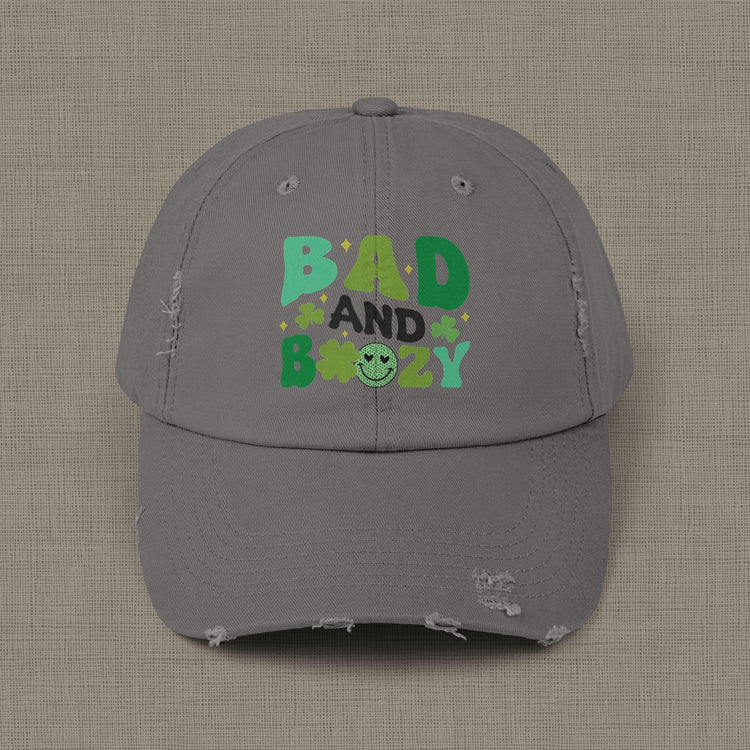 Bad and Boozy Distressed Cap, Perfect for St. Patricks Day, Casual Outings, Gift for Friends, Trendy Fashion Accessory, Unisex hat