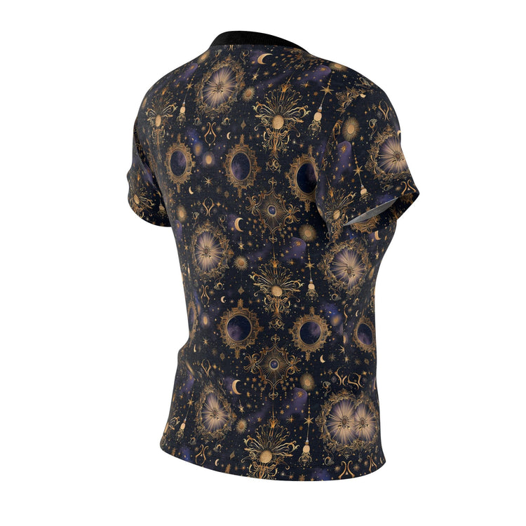 Celestial Print Women Sew Tee, Cosmic T-Shirt, Astrology Top, Bohemian Style Shirt, Gift for Women, Starry Night Tee