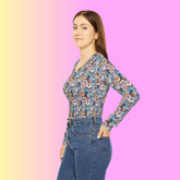 Floral Long Sleeve V-Neck Shirt - Boho Top, Nature-Inspired Apparel, Spring Fashion, Everyday Casual Wear, Gift for Her, Floral Print