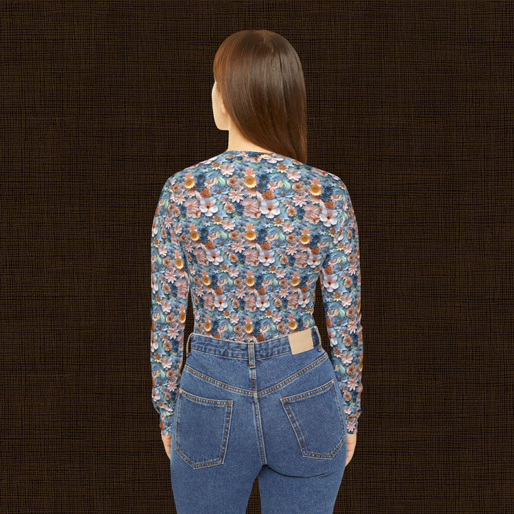 Floral Long Sleeve V-Neck Shirt - Boho Top, Nature-Inspired Apparel, Spring Fashion, Everyday Casual Wear, Gift for Her, Floral Print