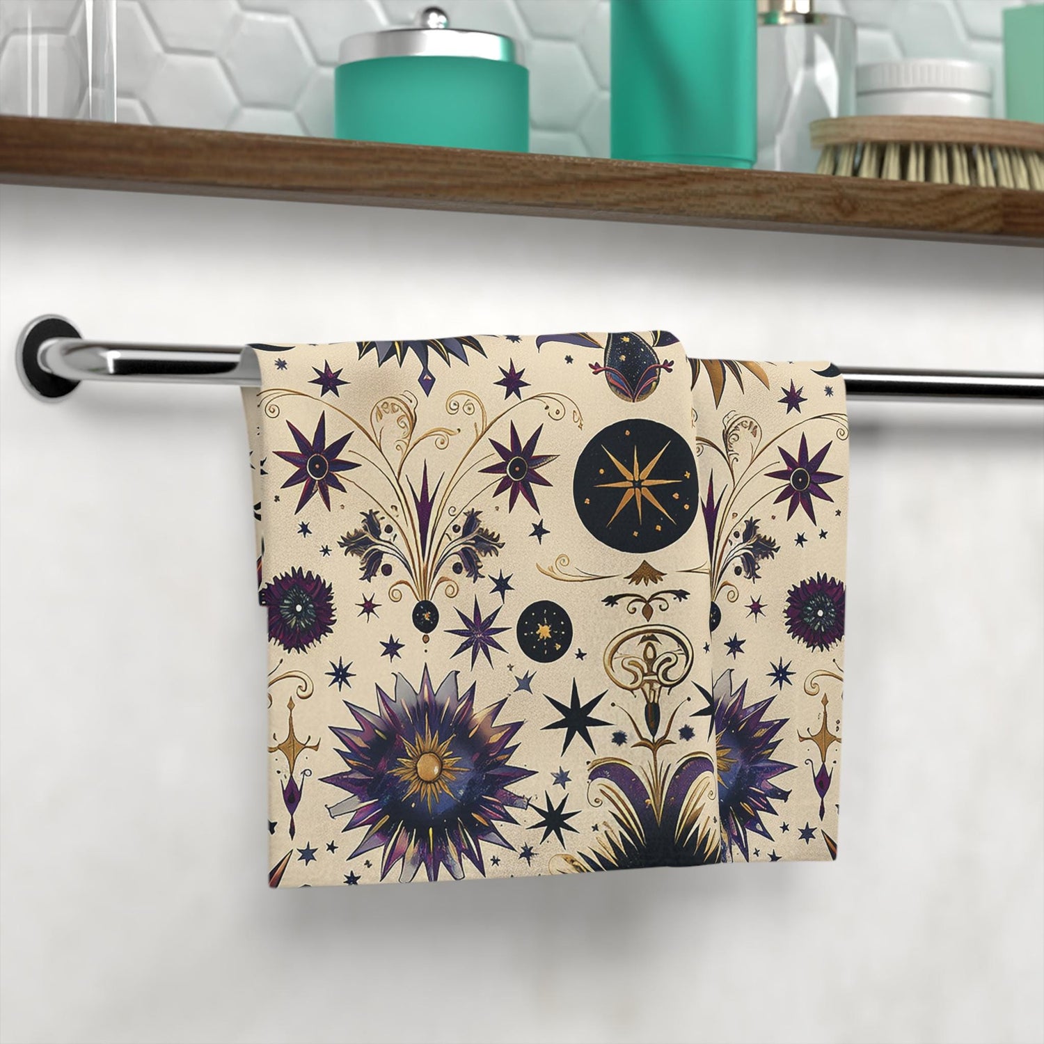 Celestial Face Towel - Spa Day, Bathroom Decor, Astrology Gift, Starry Night Aesthetic, Cosmic Design