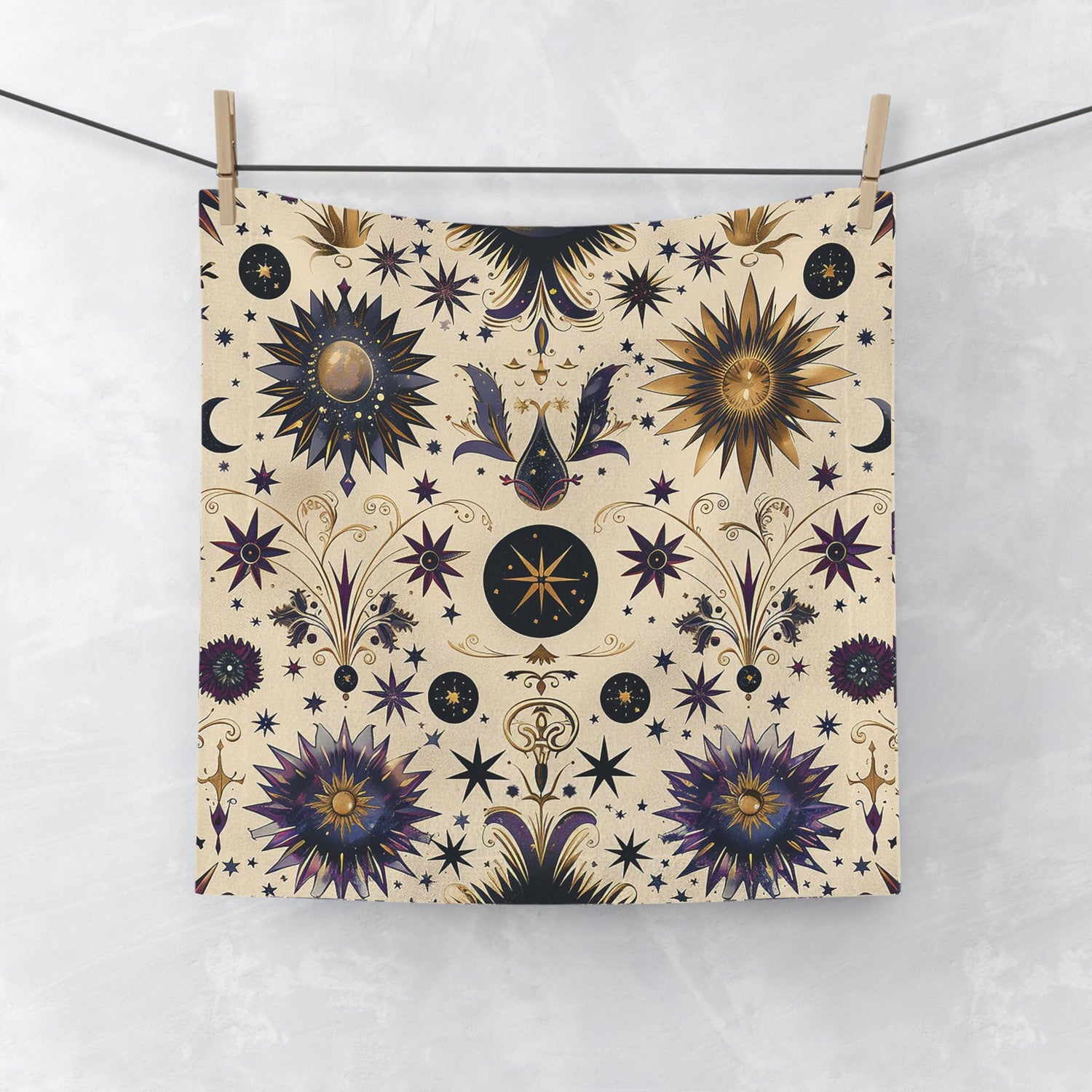 Celestial Face Towel - Spa Day, Bathroom Decor, Astrology Gift, Starry Night Aesthetic, Cosmic Design