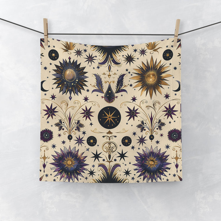 Celestial Face Towel - Spa Day, Bathroom Decor, Astrology Gift, Starry Night Aesthetic, Cosmic Design