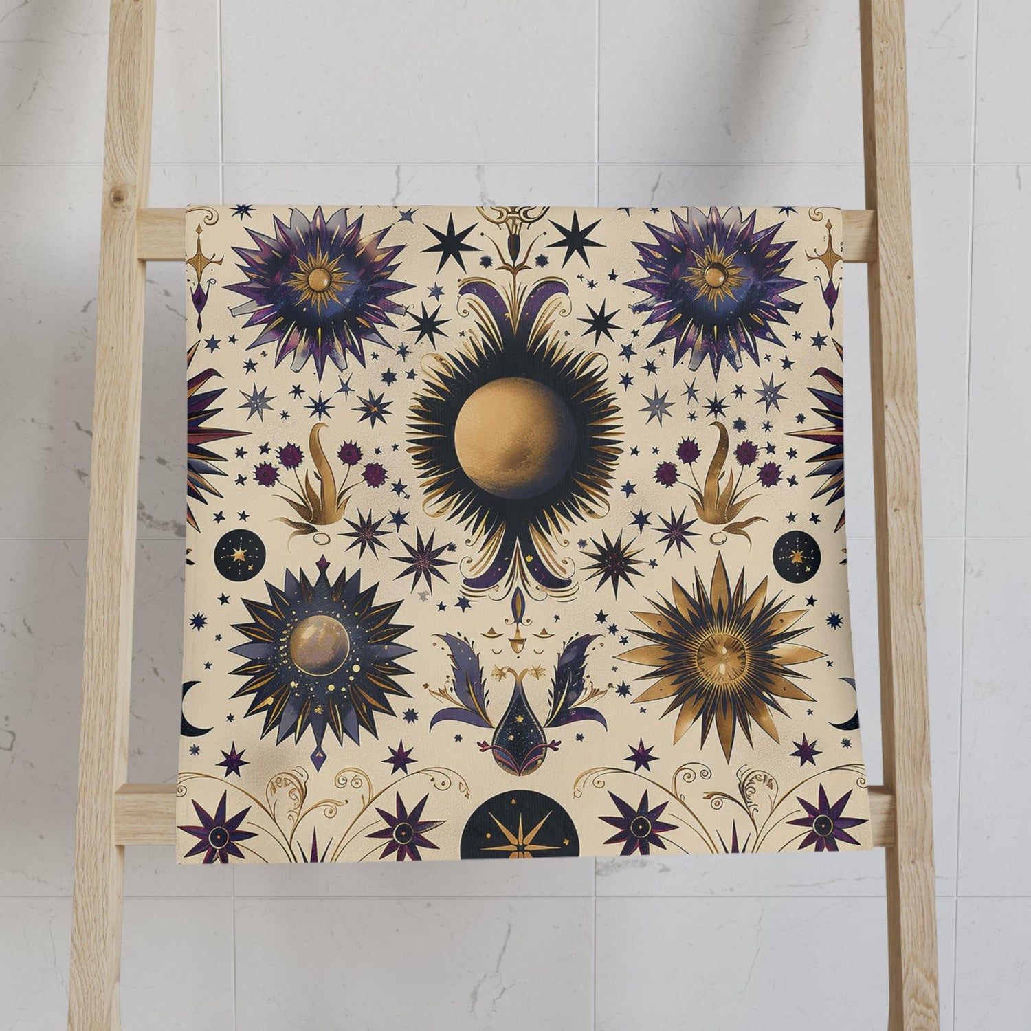 Celestial Hand Towel - Cosmic Decor, Starry Kitchen Towel, Astrology Gift, Boho Bathroom Accessory, Sun and Moon Towel