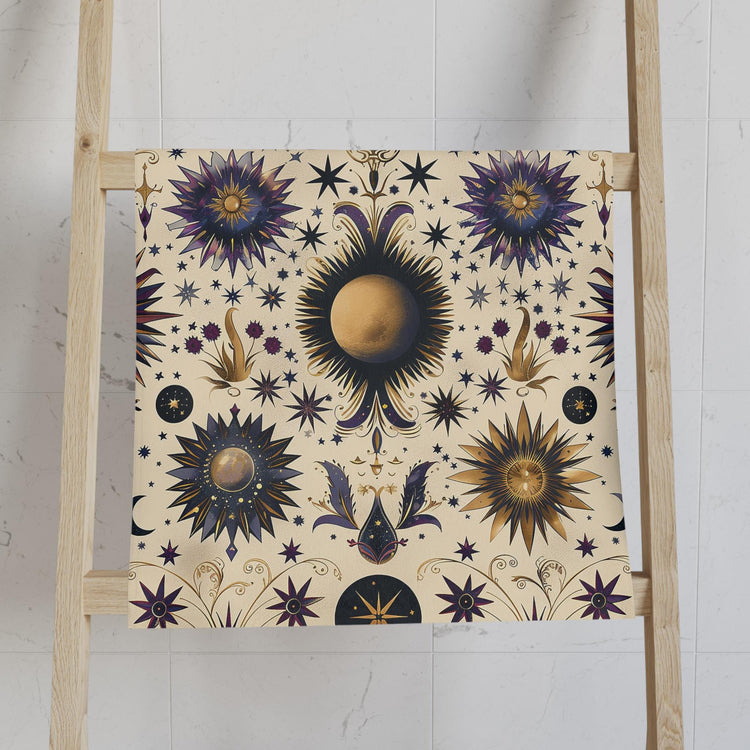 Celestial Hand Towel - Cosmic Decor, Starry Kitchen Towel, Astrology Gift, Boho Bathroom Accessory, Sun and Moon Towel