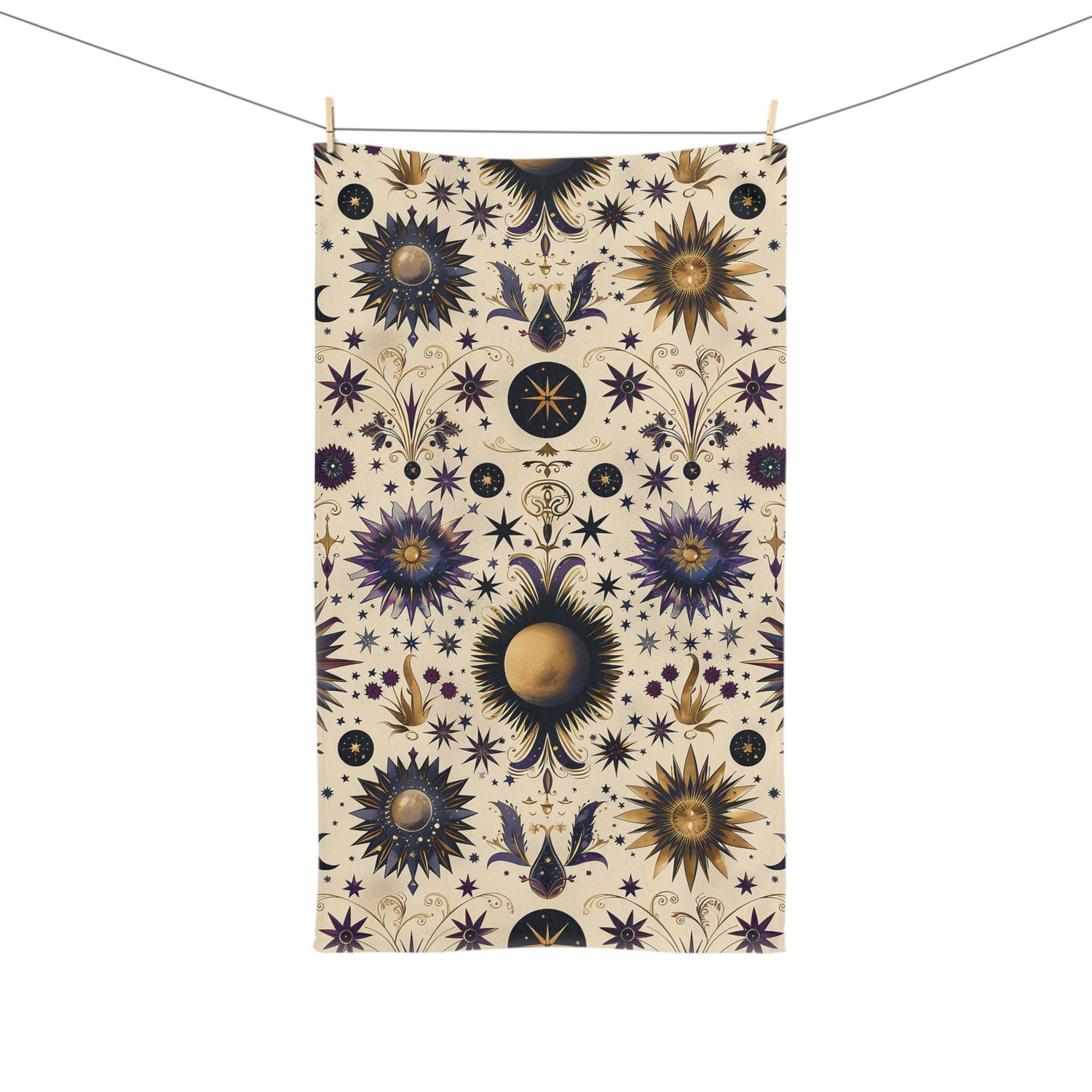 Celestial Hand Towel - Cosmic Decor, Starry Kitchen Towel, Astrology Gift, Boho Bathroom Accessory, Sun and Moon Towel