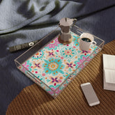 Colorful Floral Acrylic Serving Tray, Boho Kitchen Decor, Bright Home Accessory, Perfect for Entertaining, Gift for Hostess