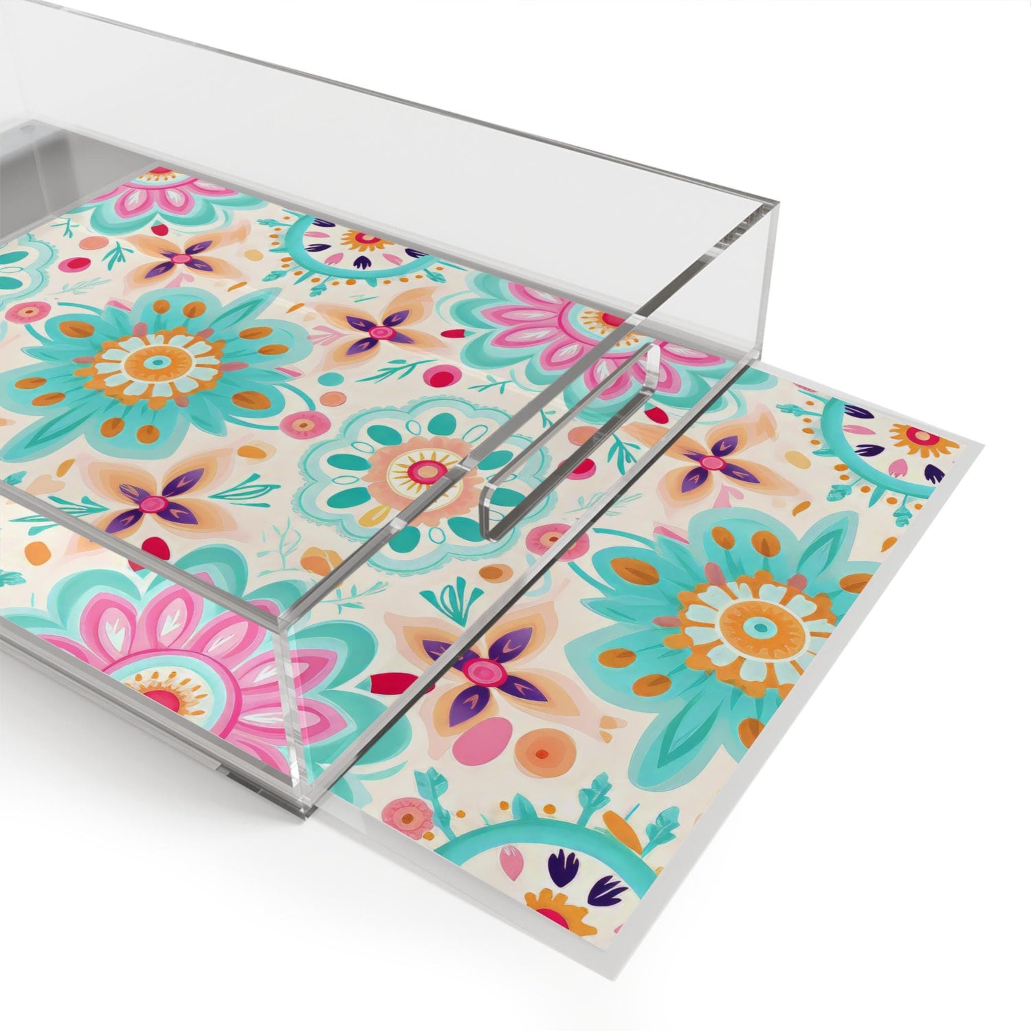 Colorful Floral Acrylic Serving Tray, Boho Kitchen Decor, Bright Home Accessory, Perfect for Entertaining, Gift for Hostess