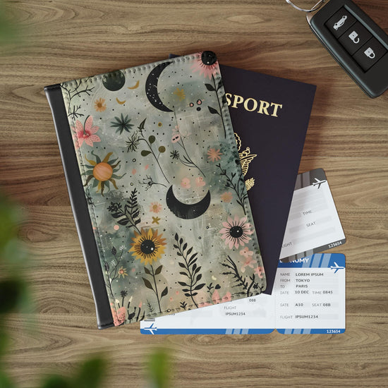 Floral Boho Passport Cover, Travel Accessory, Gift for Wanderlust Dreamers, Stylish Travel Document Holder, Spring Travel Essentials