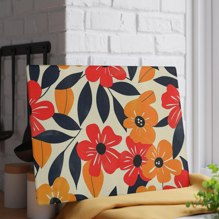 Floral Glass Cutting Board | Bright Kitchen Decor, Unique Gift for Weddings, Housewarming, Mothers Day, Foodie Kitchen
