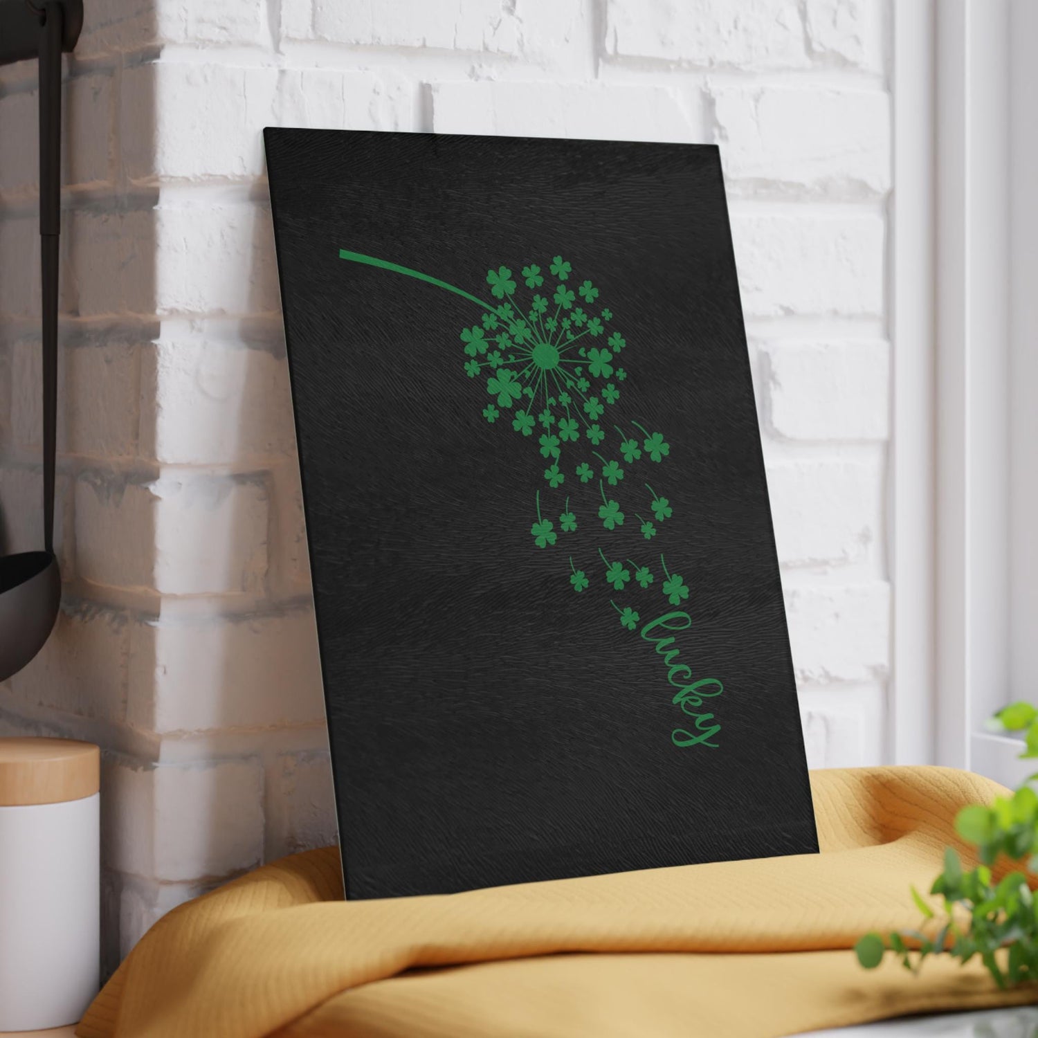 Lucky Dandelion Glass Cutting Board, Kitchen Decor, Gift for Chef, St. Patrick&