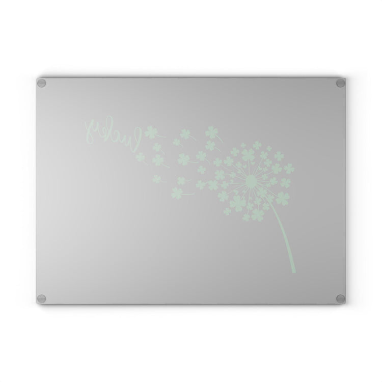 Lucky Dandelion Glass Cutting Board, Kitchen Decor, Gift for Chef, St. Patrick&