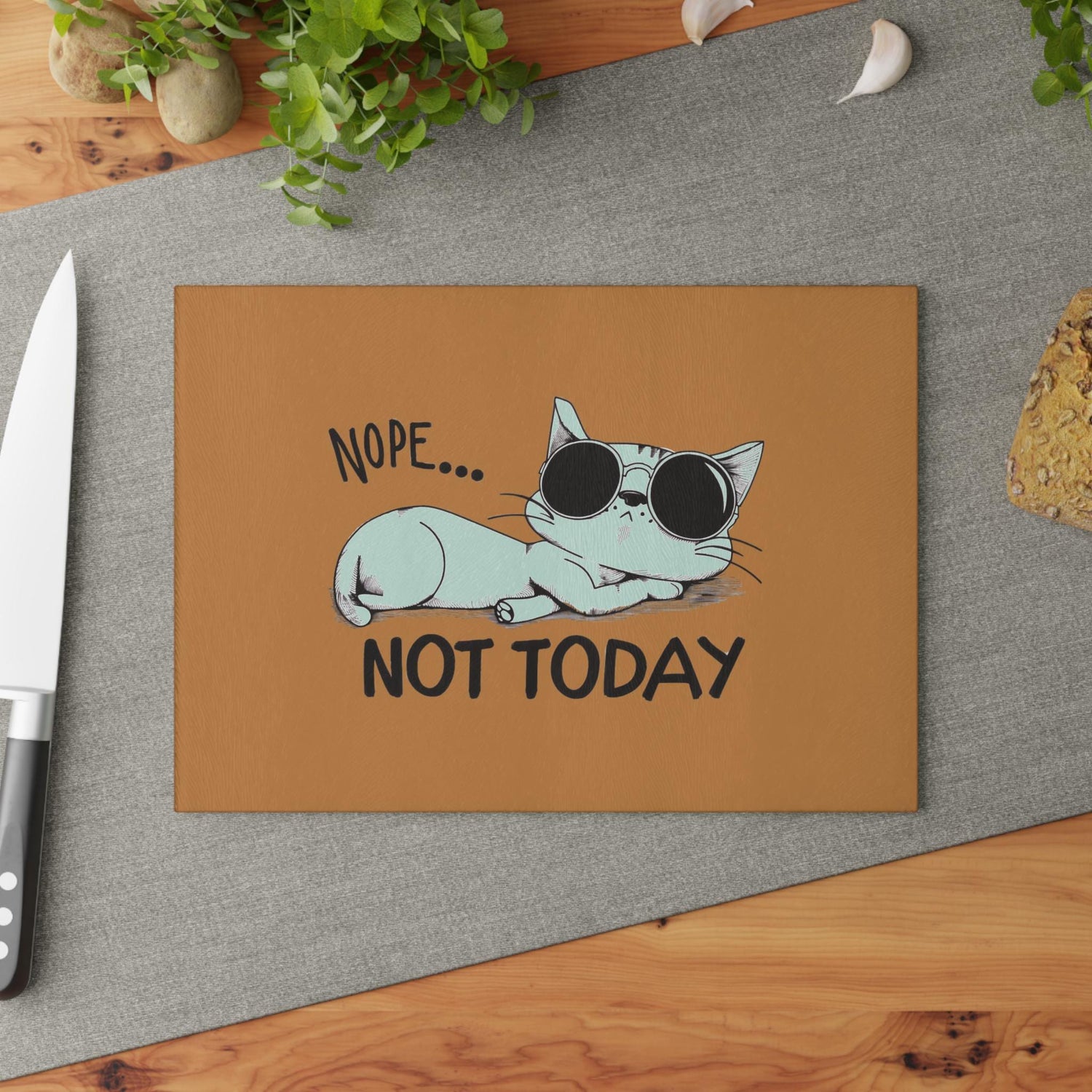 Funny Cat Glass Cutting Board-Nope Not Today Kitchen Decor, Pet Lover Gift, Cooking Accessory, Housewarming Gift, Cat Mom Kitchen