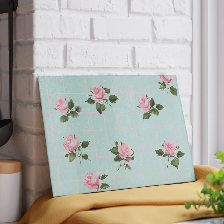 Chic Floral Glass Cutting Board | Vintage Kitchen Decor, Wedding Gift, Home Cooking Essentials, Pink Rose Design, Kitchen Accessories