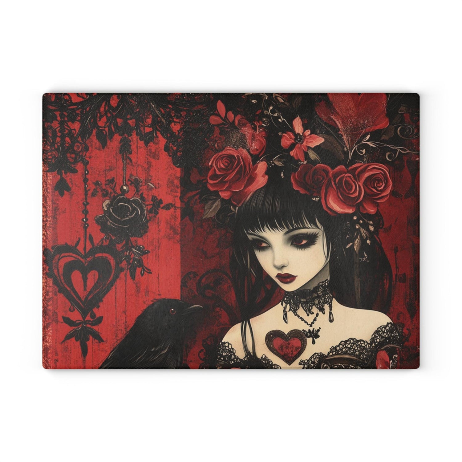 Gothic Art Glass Cutting Board | Darkly Elegant Kitchen Decor, Halloween Gift, Unique Gift for Her, Home Cooking Accessory