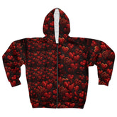 Romantic Heart Pattern Womens Zip Hoodie, Cozy Sweatshirt, Valentine&