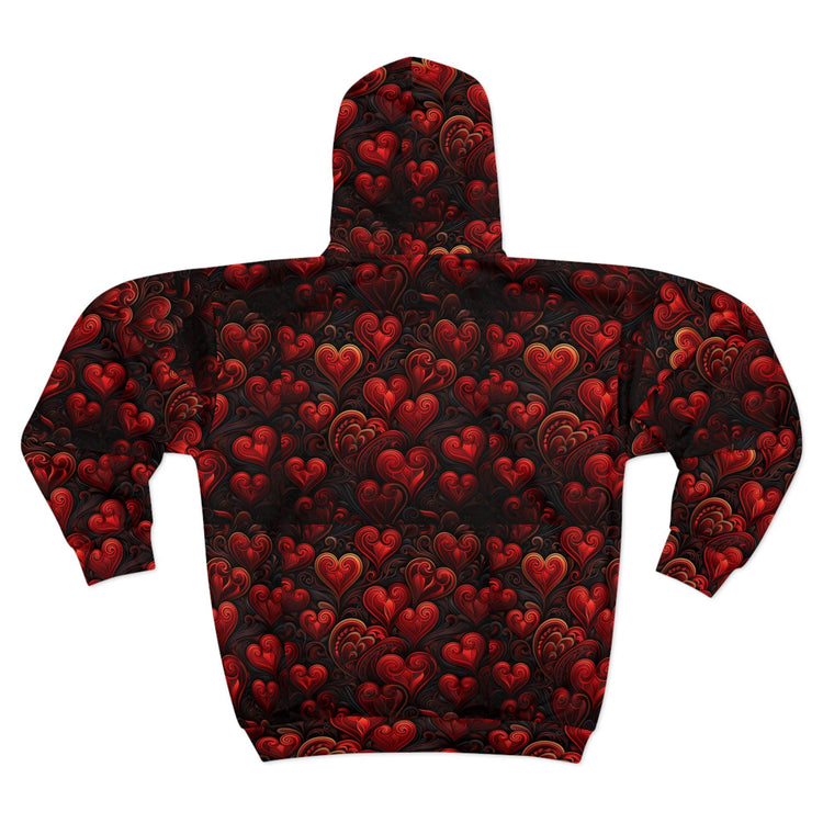 Romantic Heart Pattern Womens Zip Hoodie, Cozy Sweatshirt, Valentine&