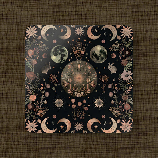 Celestial Floral Cork Coaster Set, Rustic Kitchen Decor, Earthy Home Accents, Nature Lover Gift, Astrology Coasters