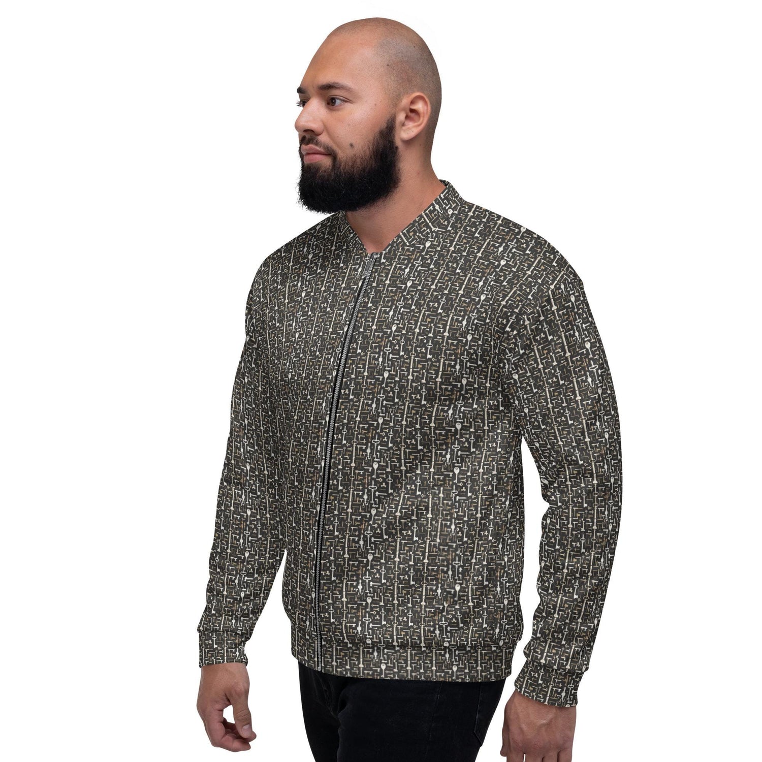 Men’s Geometric All-Over Pattern Bomber Jacket – Stylish & Trendy Streetwear Jacket for Modern Men – Fashionable Outerwear