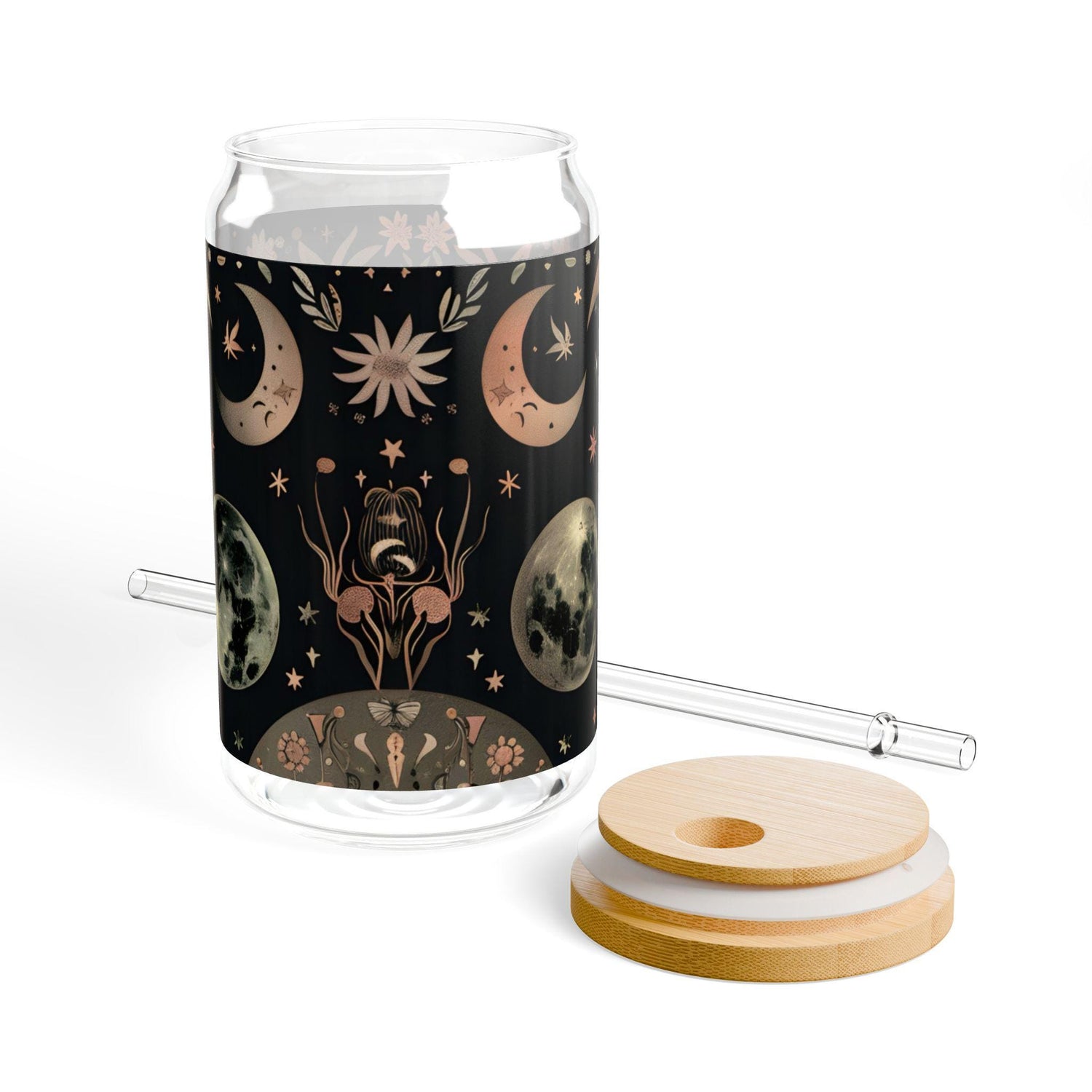 Celestial Sipper Glass, 16oz - Astrology Drinkware, Moon Phase Cup, Starry Night Tumbler, Boho Style Beverage Holder, Eco-Friendly Glass