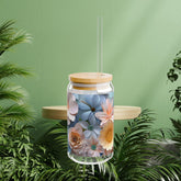 Floral Sipper Glass, Eco-Friendly Drinkware, Reusable Glass Cup, Summer Refreshment, Gift for Garden Lovers, Floral Design
