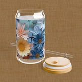 Floral Sipper Glass, Eco-Friendly Drinkware, Reusable Glass Cup, Summer Refreshment, Gift for Garden Lovers, Floral Design