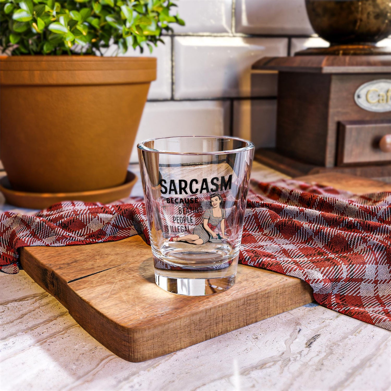 Sarcasm Shot Glass for Humor Lovers, Witty Gift for Friends, Fun Party Accessory, Gag Gift for Birthdays, Retro Style Drinkware