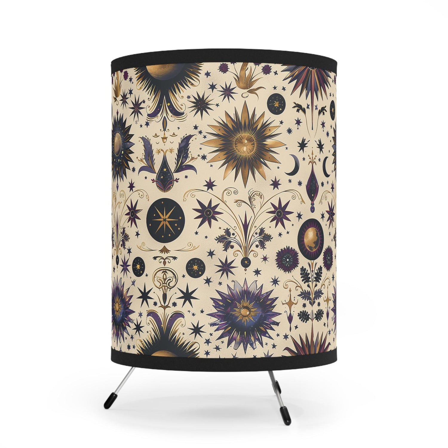Bohemian Tripod Lamp with Celestial Design Shade, Home Decor, Meditative Lighting, Gift for Housewarming, Boho Aesthetic, Unique Night Light