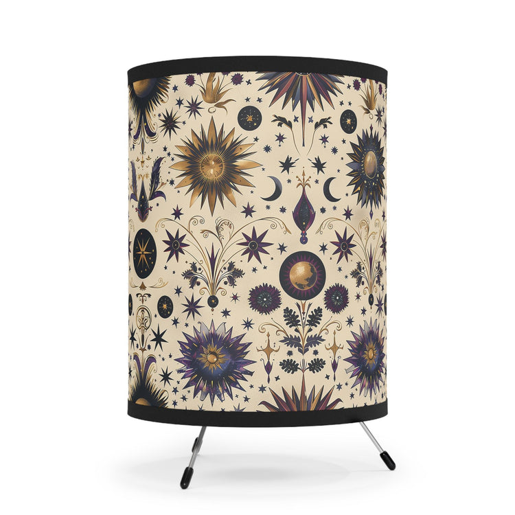 Bohemian Tripod Lamp with Celestial Design Shade, Home Decor, Meditative Lighting, Gift for Housewarming, Boho Aesthetic, Unique Night Light
