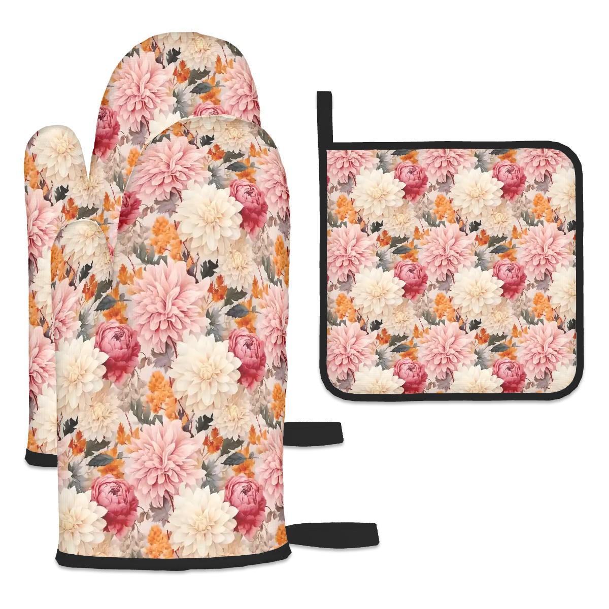 Floral Oven Mitts and Pot Holders Sets (3pcs), Kitchen Designs, Kitchenware, Kitchen Decor, Designer Kitchen