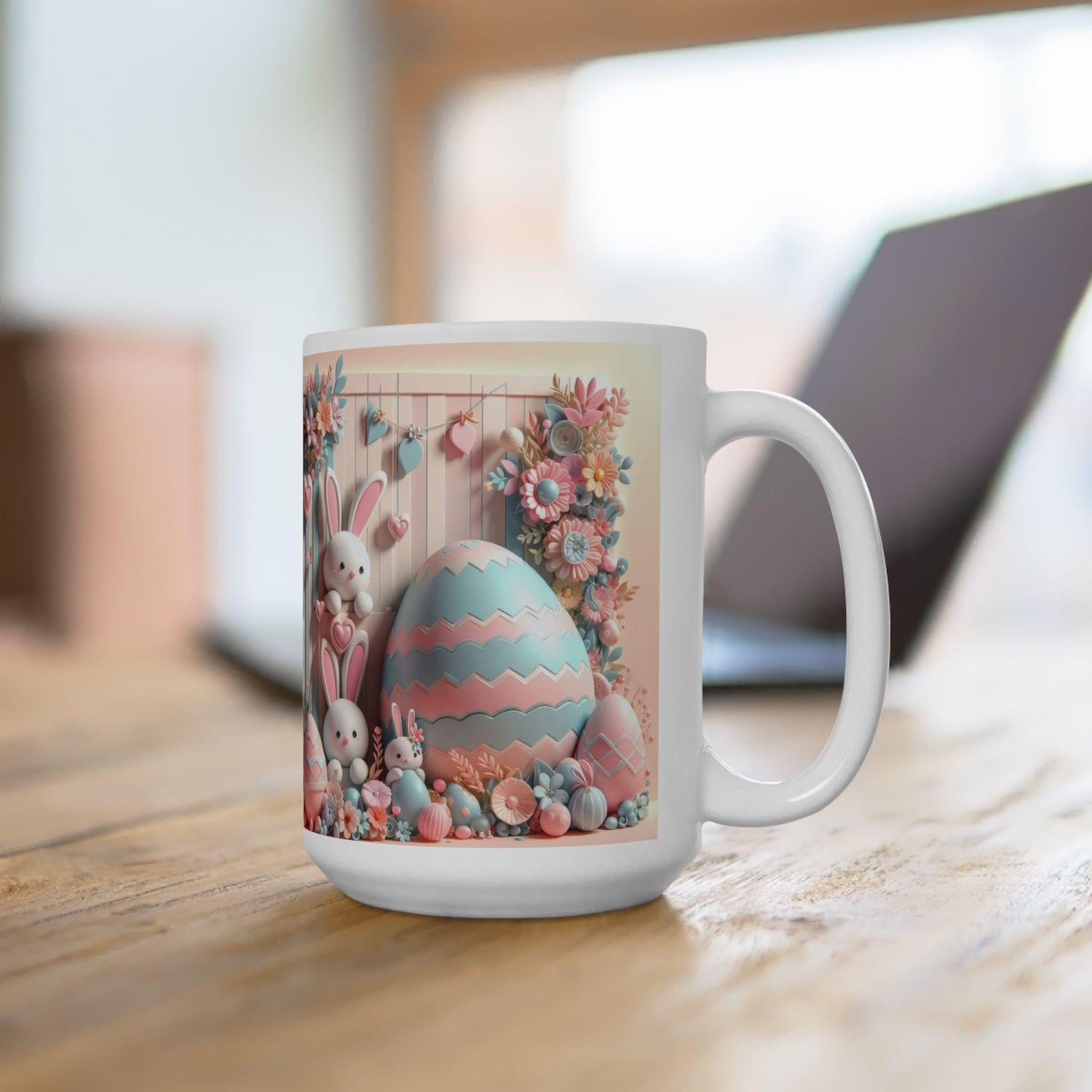 Whimsical Bunny Ceramic Mug - Perfect for Easter Coffee Lovers, Cute Gift for Kids, Spring Decor, Fun Tea Mug, Adorable 3D Floral Design