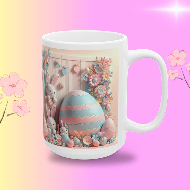 Whimsical Bunny Ceramic Mug - Perfect for Easter Coffee Lovers, Cute Gift for Kids, Spring Decor, Fun Tea Mug, Adorable 3D Floral Design