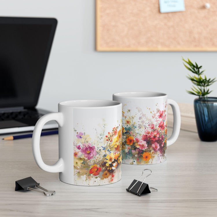 Floral Art Ceramic Mug - Colorful Flower Design, Gift for Her, Morning Coffee Mug, Tea Lover&