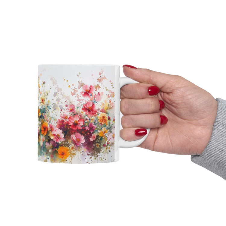 Floral Art Ceramic Mug - Colorful Flower Design, Gift for Her, Morning Coffee Mug, Tea Lover&